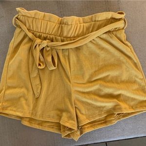Rue21 Soft Stretchy High Waist Shorts with Tie, Corduroy Look, Gold - Size Small